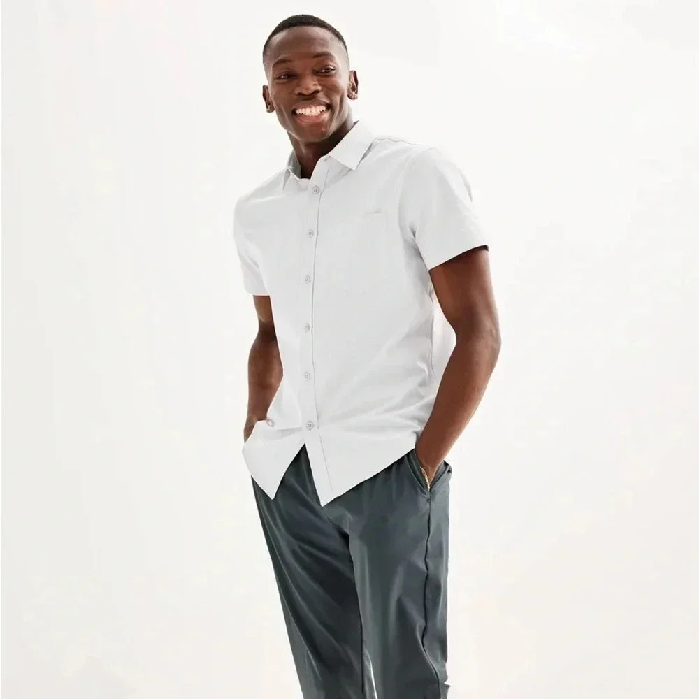 ❤️Men's Apt. 9® Slim Untucked-Fit Performance Button-Down Shirt size small white